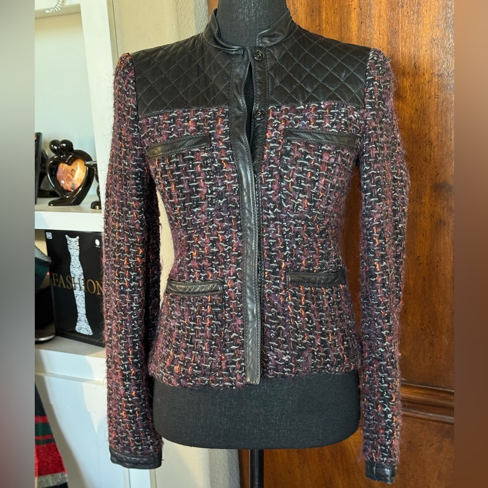 Zara Leather and‎ Tweed Moto Blazer